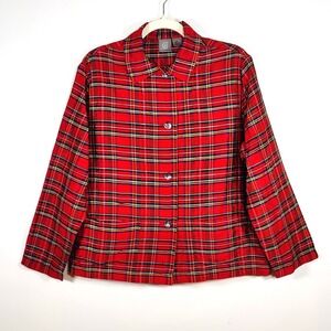 Vintage 100% Silk Plaid Shirt Jacket Old Money Heritage Red M Classic